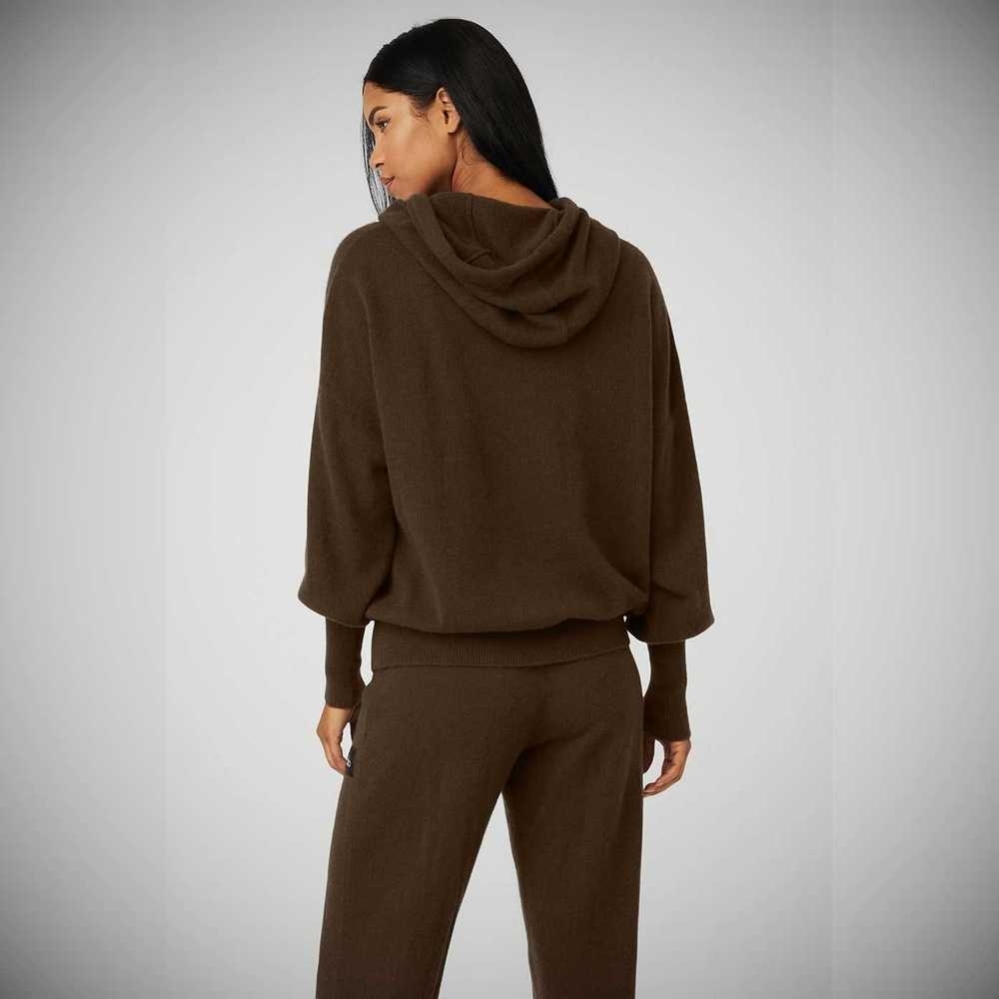 Alo Yoga Cashmere Jet Set Hoodie Damen Kaffee | QFUAWI086