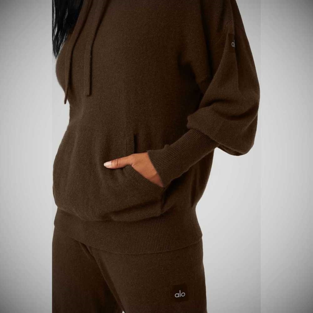 Alo Yoga Cashmere Jet Set Hoodie Damen Kaffee | QFUAWI086