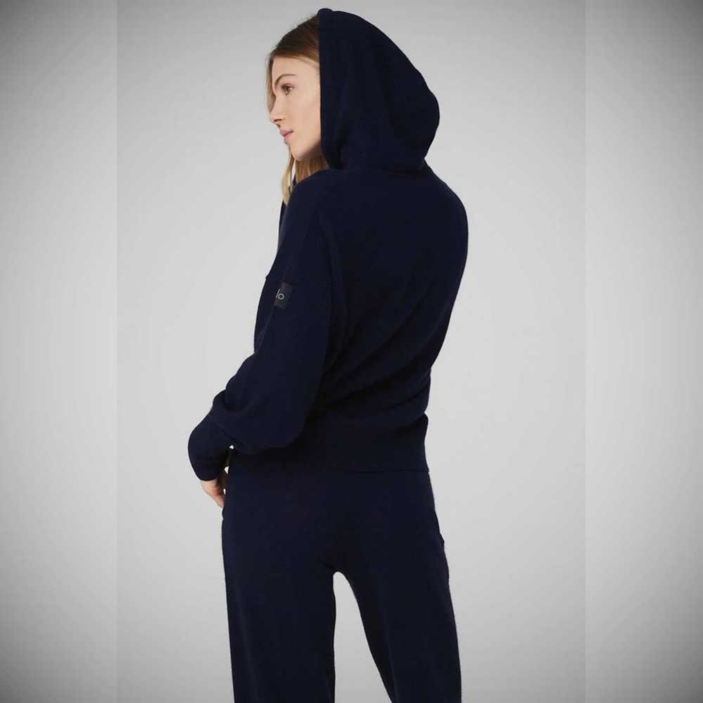 Alo Yoga Cashmere Jet Set Hoodie Damen Navy | BMDFWZ125