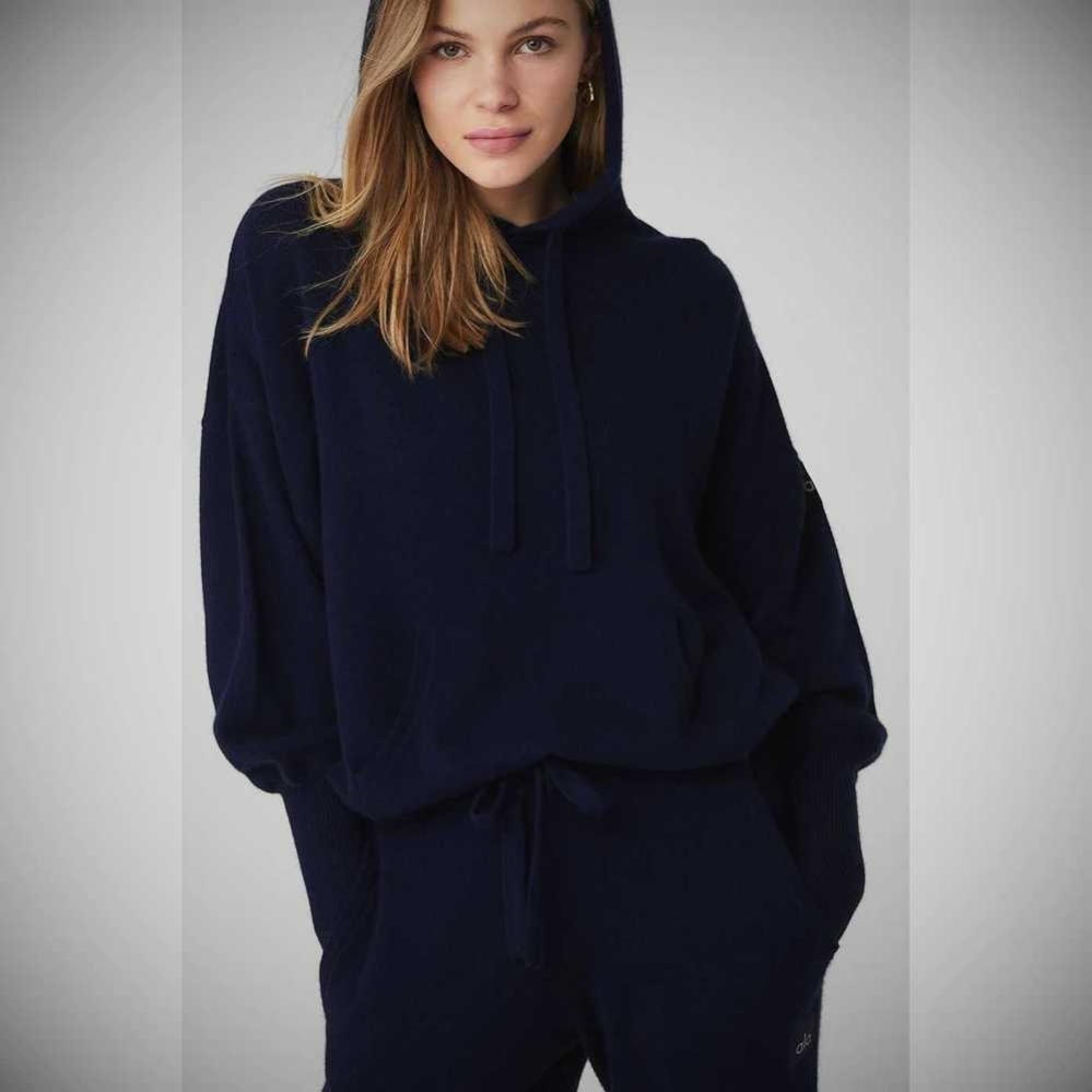 Alo Yoga Cashmere Jet Set Hoodie Damen Navy | BMDFWZ125