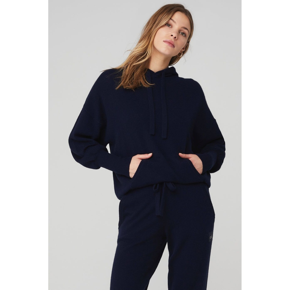 Alo Yoga Cashmere Jet Set Hoodie Damen Navy | BMDFWZ125