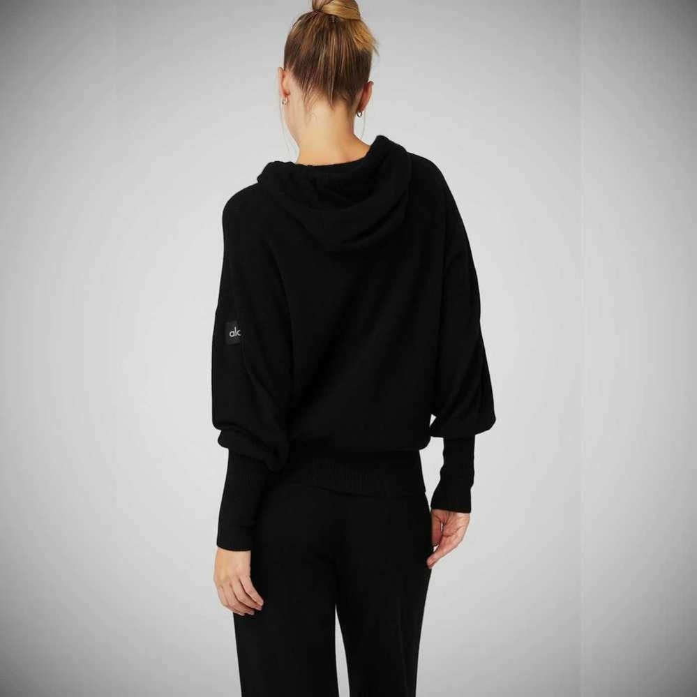 Alo Yoga Cashmere Jet Set Hoodie Damen Schwarz | QOYRTW982