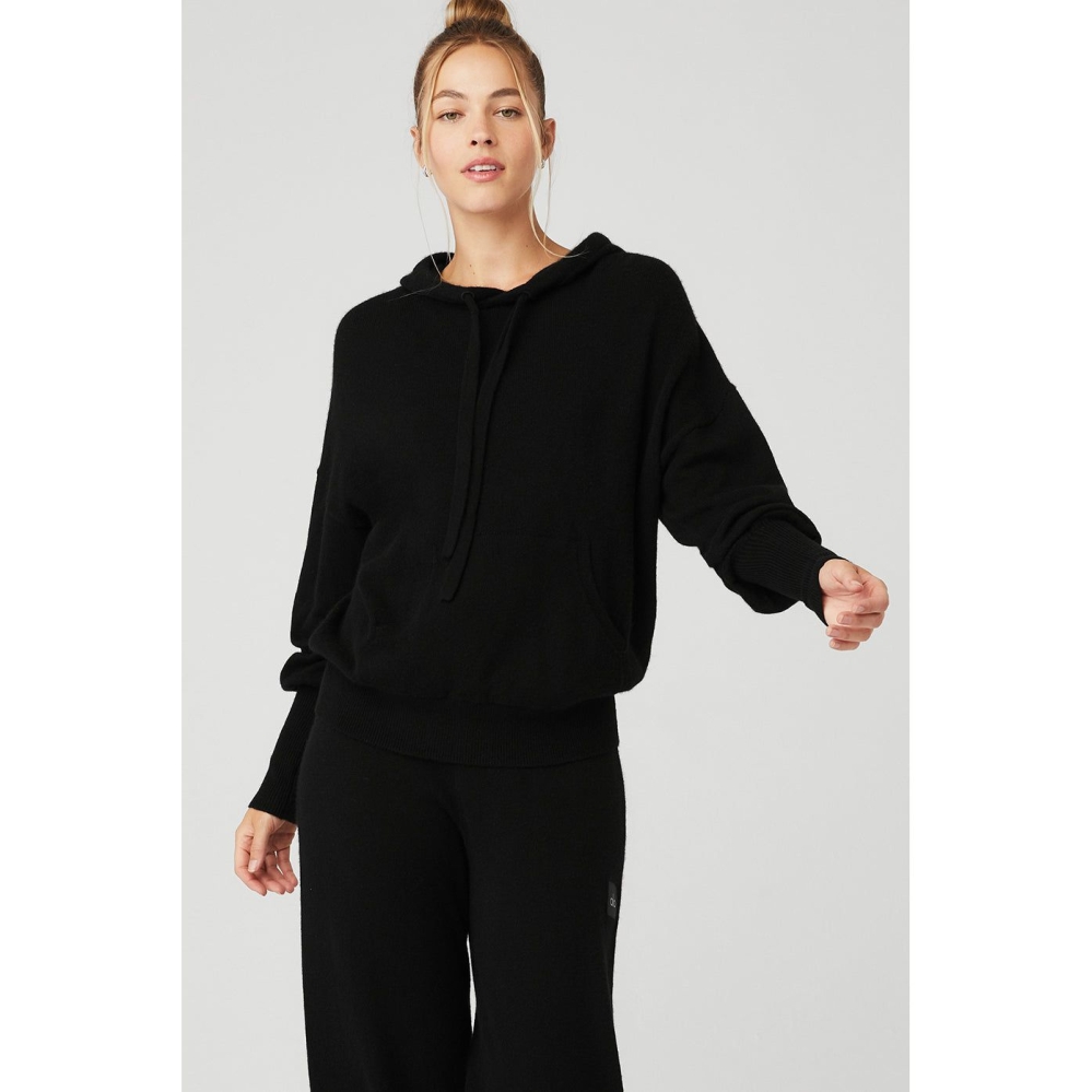 Alo Yoga Cashmere Jet Set Hoodie Damen Schwarz | QOYRTW982