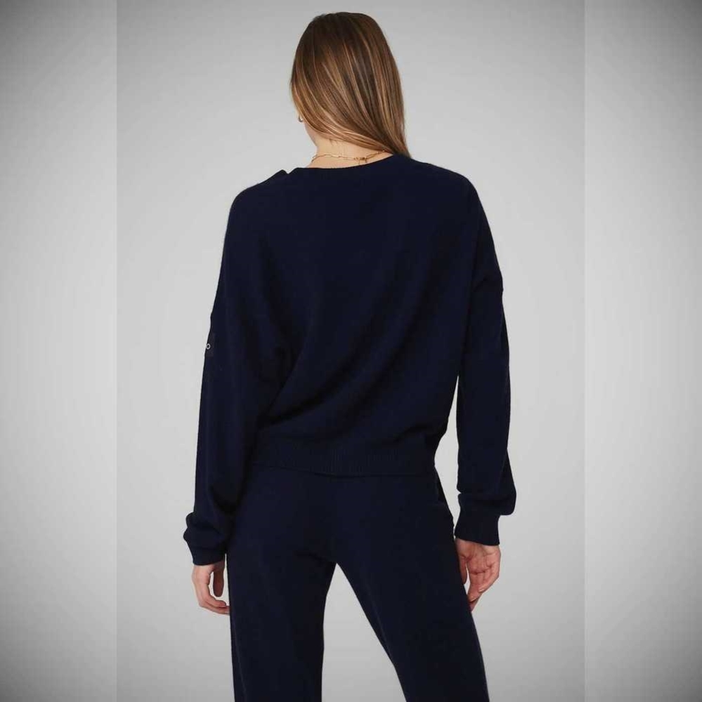 Alo Yoga Cashmere Jet Set V-Neck Pullover Damen Navy | AFCSQB245