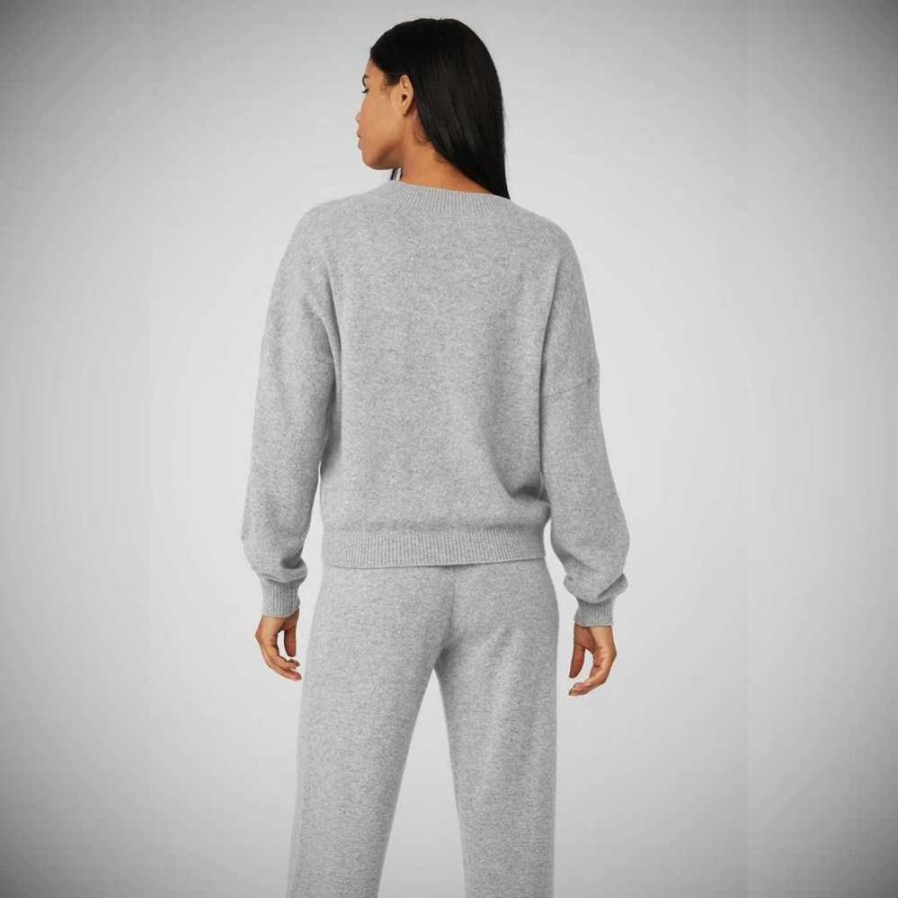 Alo Yoga Cashmere Jet Set V-Neck Pullover Damen Grau | LFRKPQ328