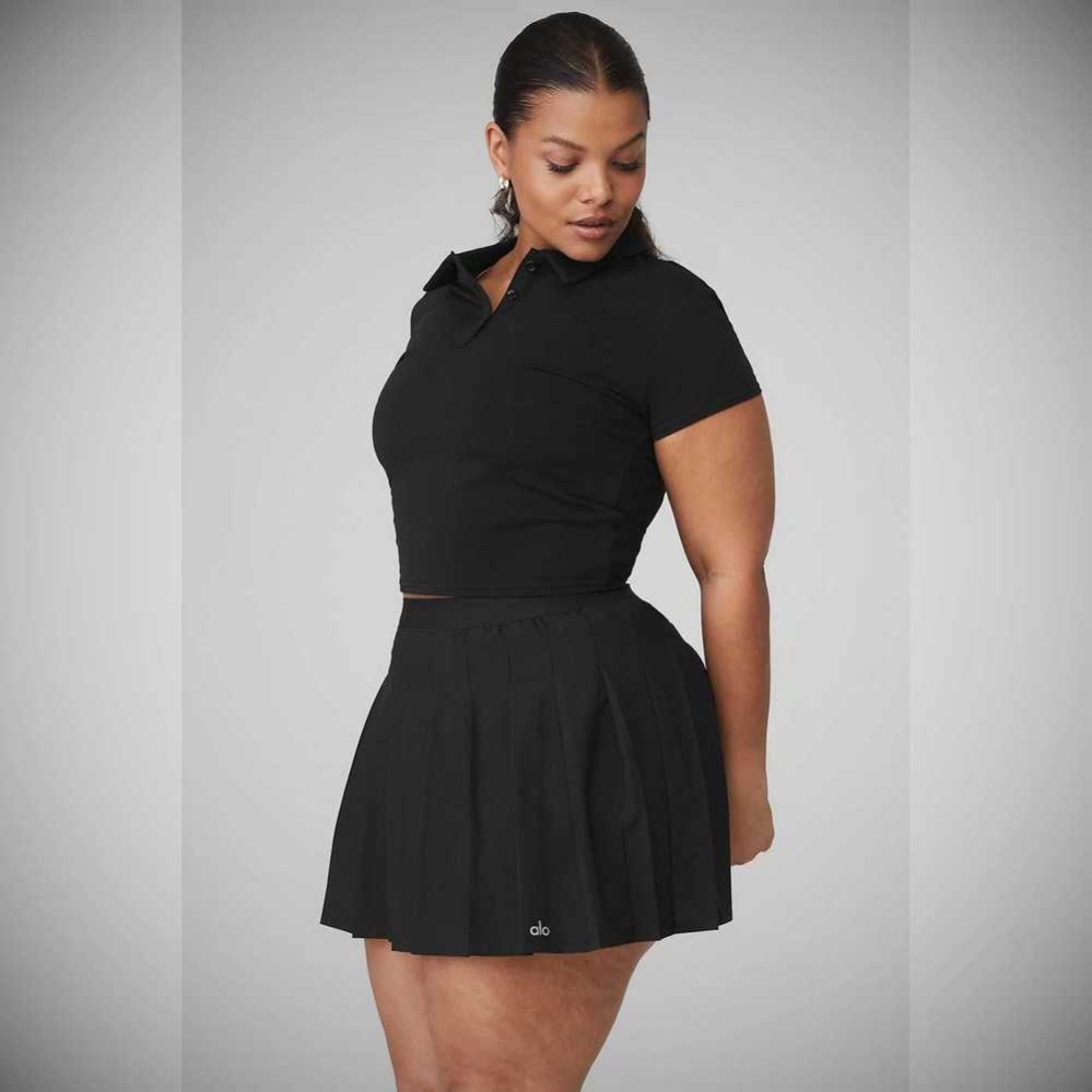 Alo Yoga Choice Polo Short Sleeve Damen Schwarz | YNTPOR804