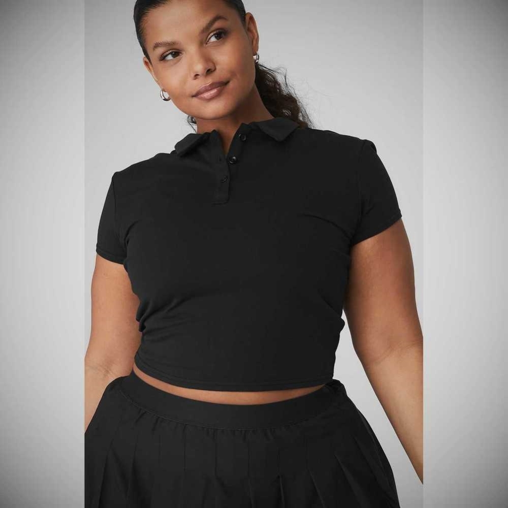 Alo Yoga Choice Polo Short Sleeve Damen Schwarz | YNTPOR804