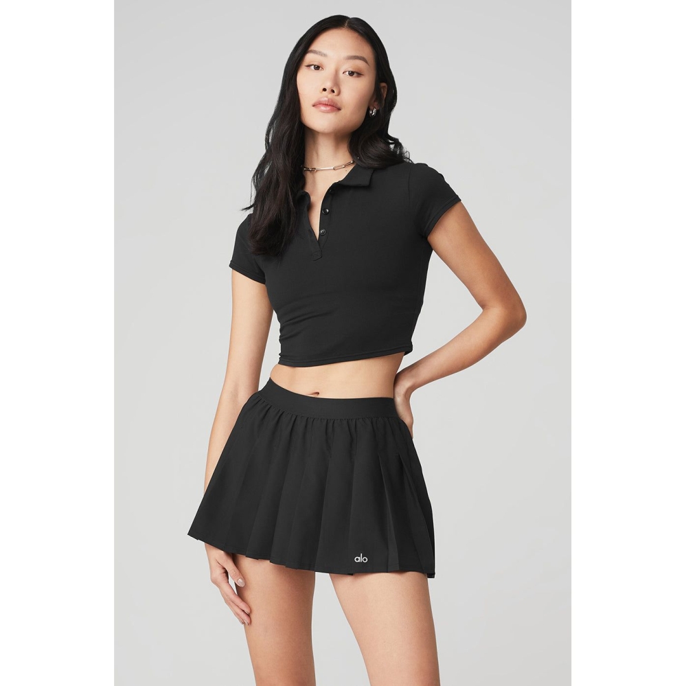 Alo Yoga Choice Polo Short Sleeve Damen Schwarz | YNTPOR804