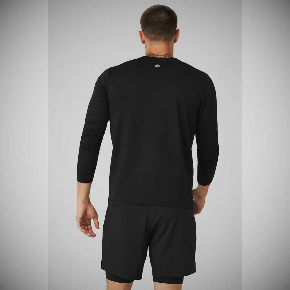 Alo Yoga Conquer Reform Crewneck Long Sleeve Herren Schwarz | BAHWGM834