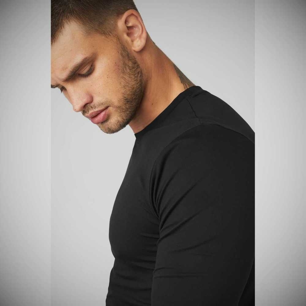 Alo Yoga Conquer Reform Crewneck Long Sleeve Herren Schwarz | BAHWGM834