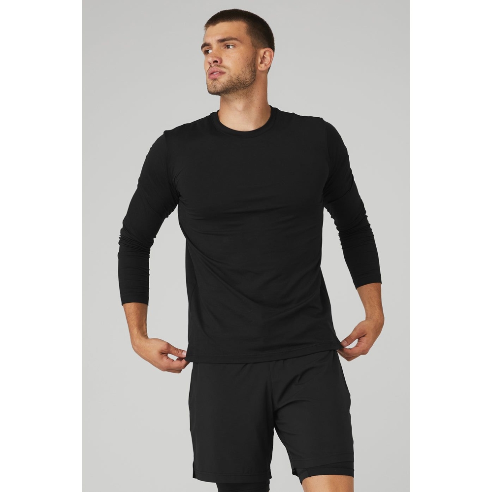 Alo Yoga Conquer Reform Crewneck Long Sleeve Herren Schwarz | BAHWGM834