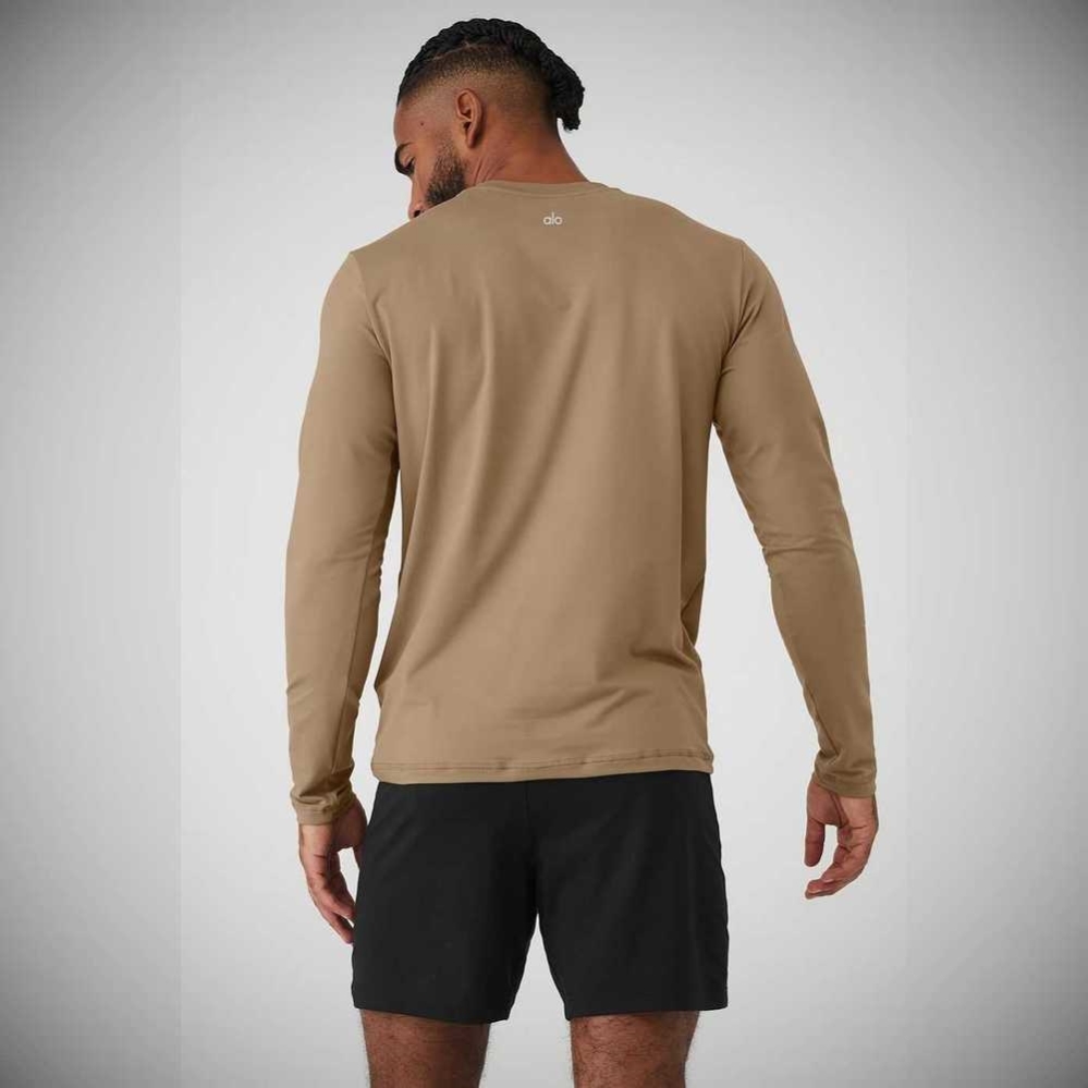 Alo Yoga Conquer Reform Crewneck Long Sleeve Herren Braun | HWENUR530