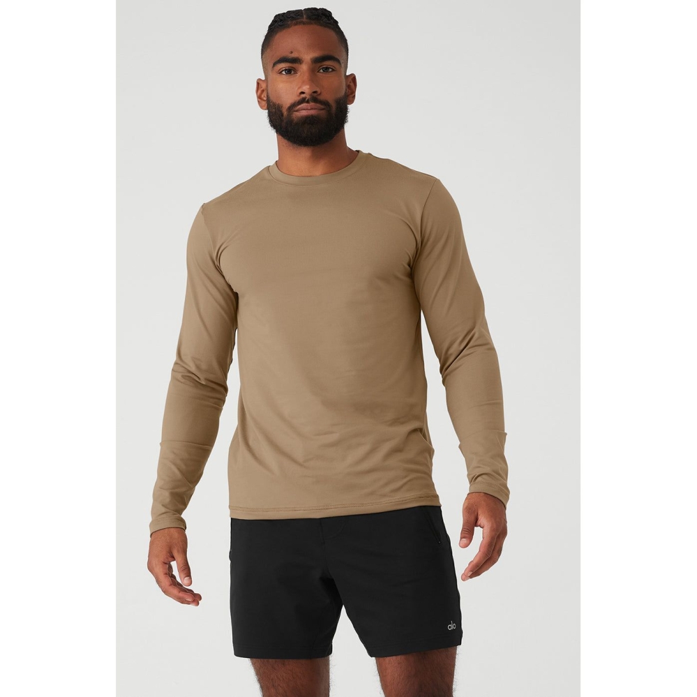 Alo Yoga Conquer Reform Crewneck Long Sleeve Herren Braun | HWENUR530