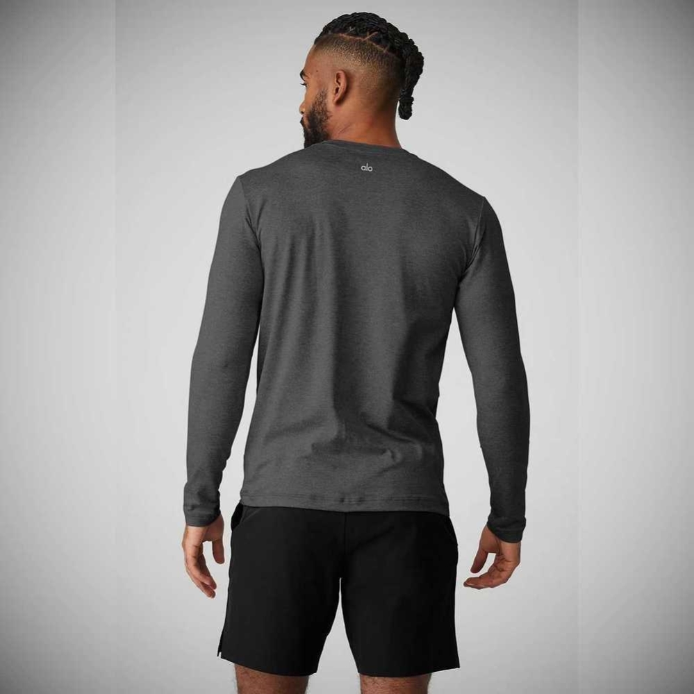 Alo Yoga Conquer Reform Crewneck Long Sleeve Herren Dunkelgrau | MURZVA793