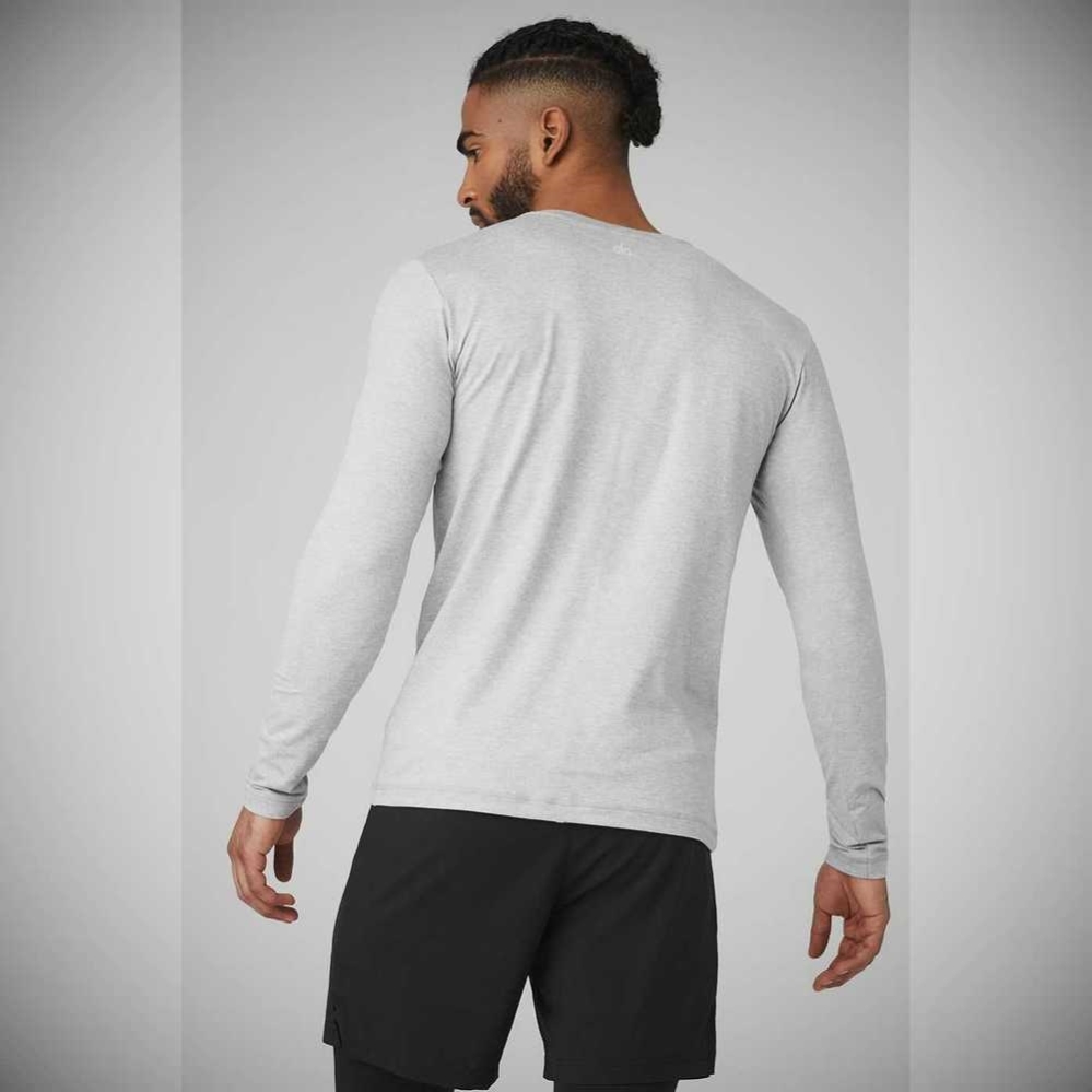 Alo Yoga Conquer Reform Crewneck Long Sleeve Herren Grau | SNTBKU047