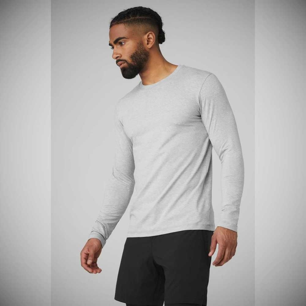 Alo Yoga Conquer Reform Crewneck Long Sleeve Herren Grau | SNTBKU047