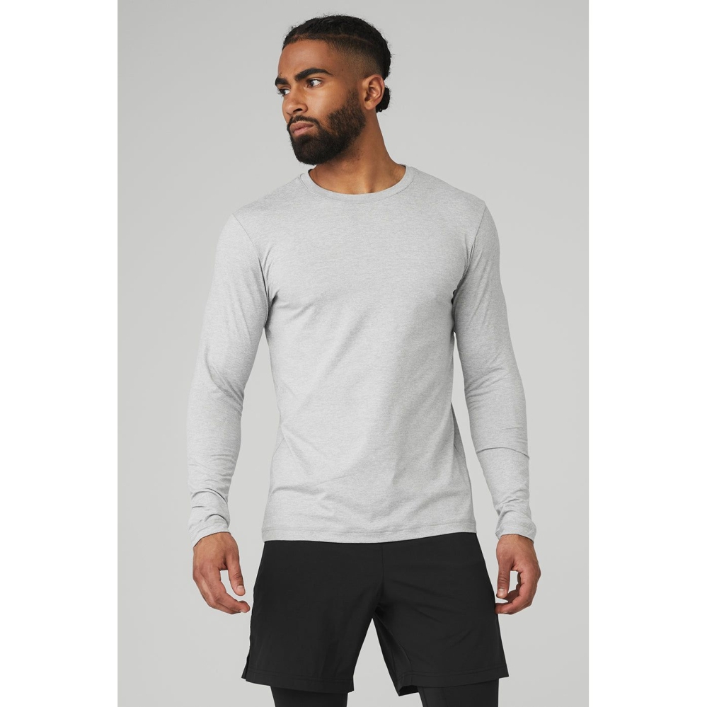 Alo Yoga Conquer Reform Crewneck Long Sleeve Herren Grau | SNTBKU047