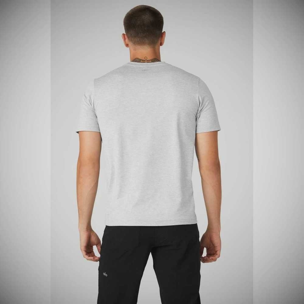 Alo Yoga Conquer Reform Crewneck Short Sleeve Herren Grau | AXTBJG673