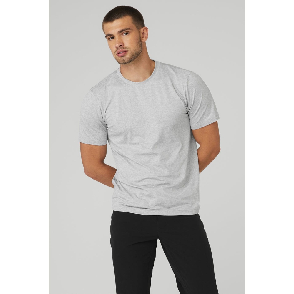 Alo Yoga Conquer Reform Crewneck Short Sleeve Herren Grau | AXTBJG673