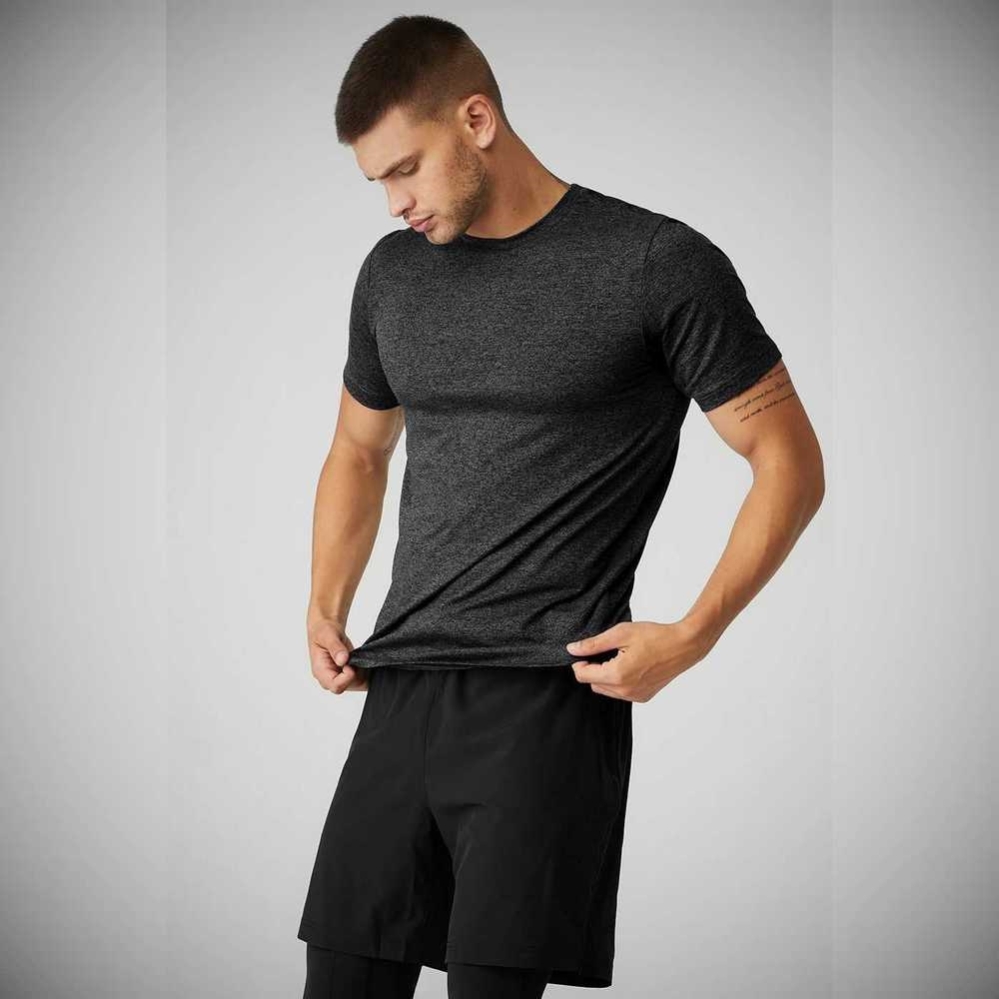 Alo Yoga Conquer Reform Crewneck Short Sleeve Herren Dunkelgrau | CQKRWB370