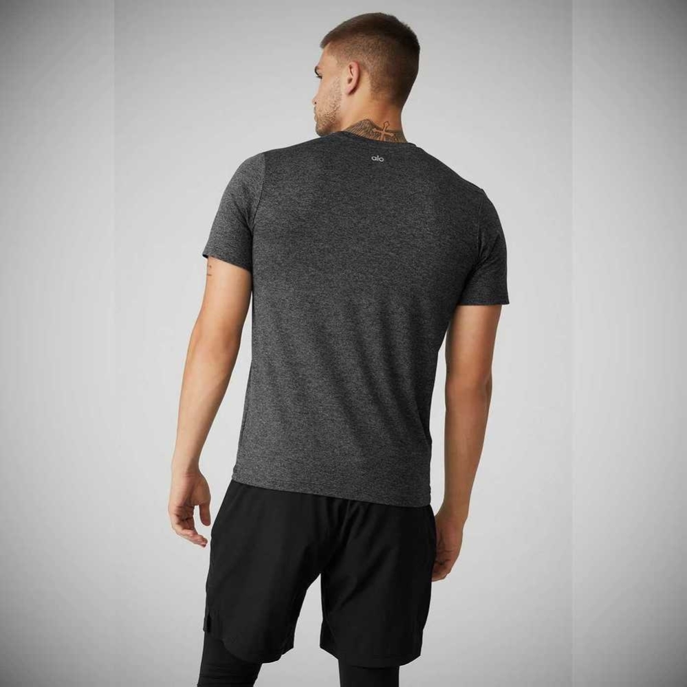 Alo Yoga Conquer Reform Crewneck Short Sleeve Herren Dunkelgrau | CQKRWB370