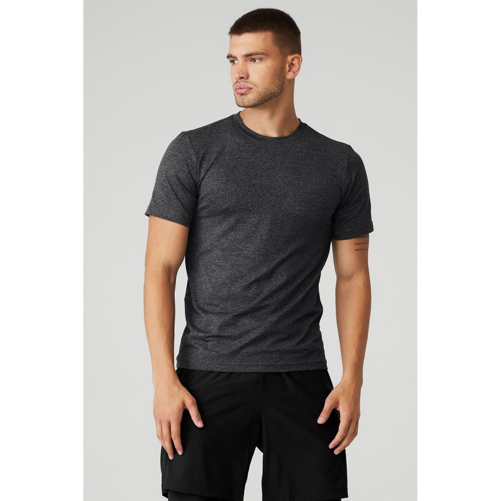 Alo Yoga Conquer Reform Crewneck Short Sleeve Herren Dunkelgrau | CQKRWB370