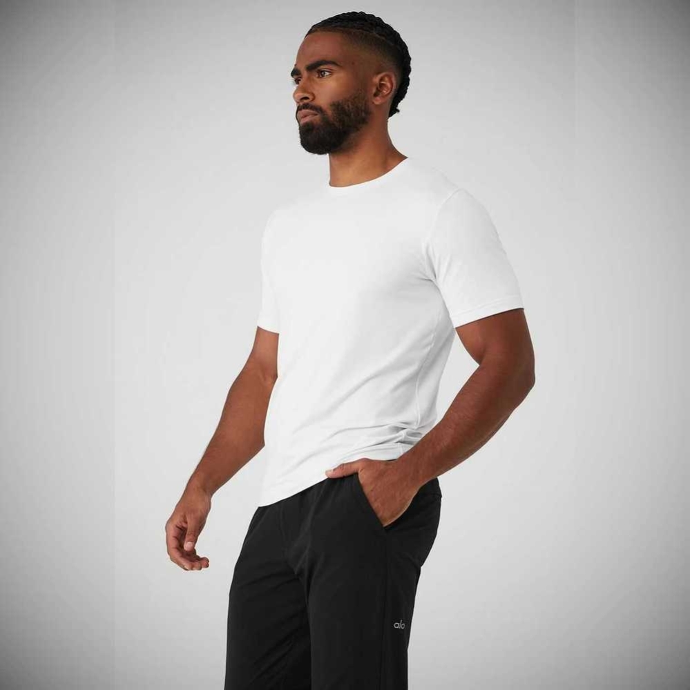 Alo Yoga Conquer Reform Crewneck Short Sleeve Herren Weiß | TBOZWN543