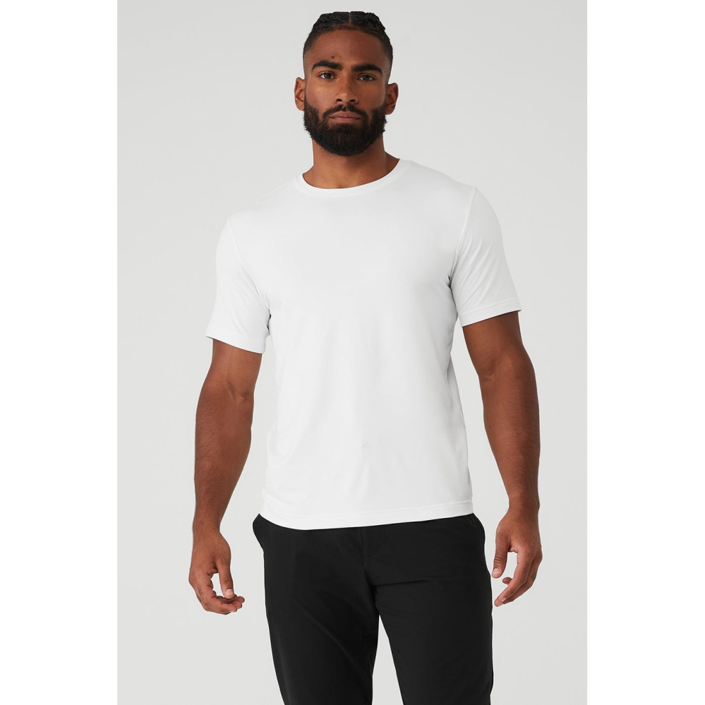 Alo Yoga Conquer Reform Crewneck Short Sleeve Herren Weiß | TBOZWN543