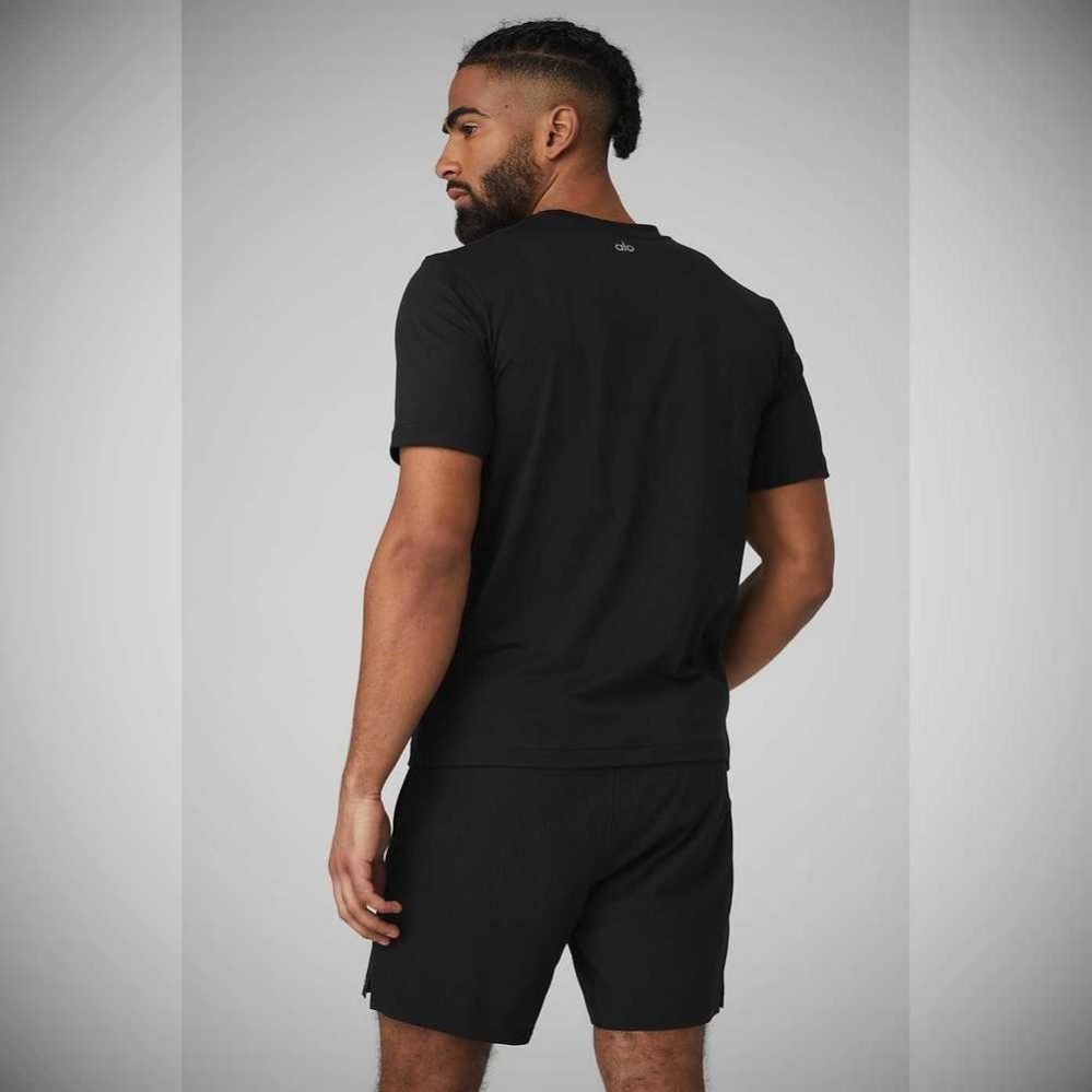 Alo Yoga Conquer Reform Crewneck Short Sleeve Herren Schwarz | YNHOGK630