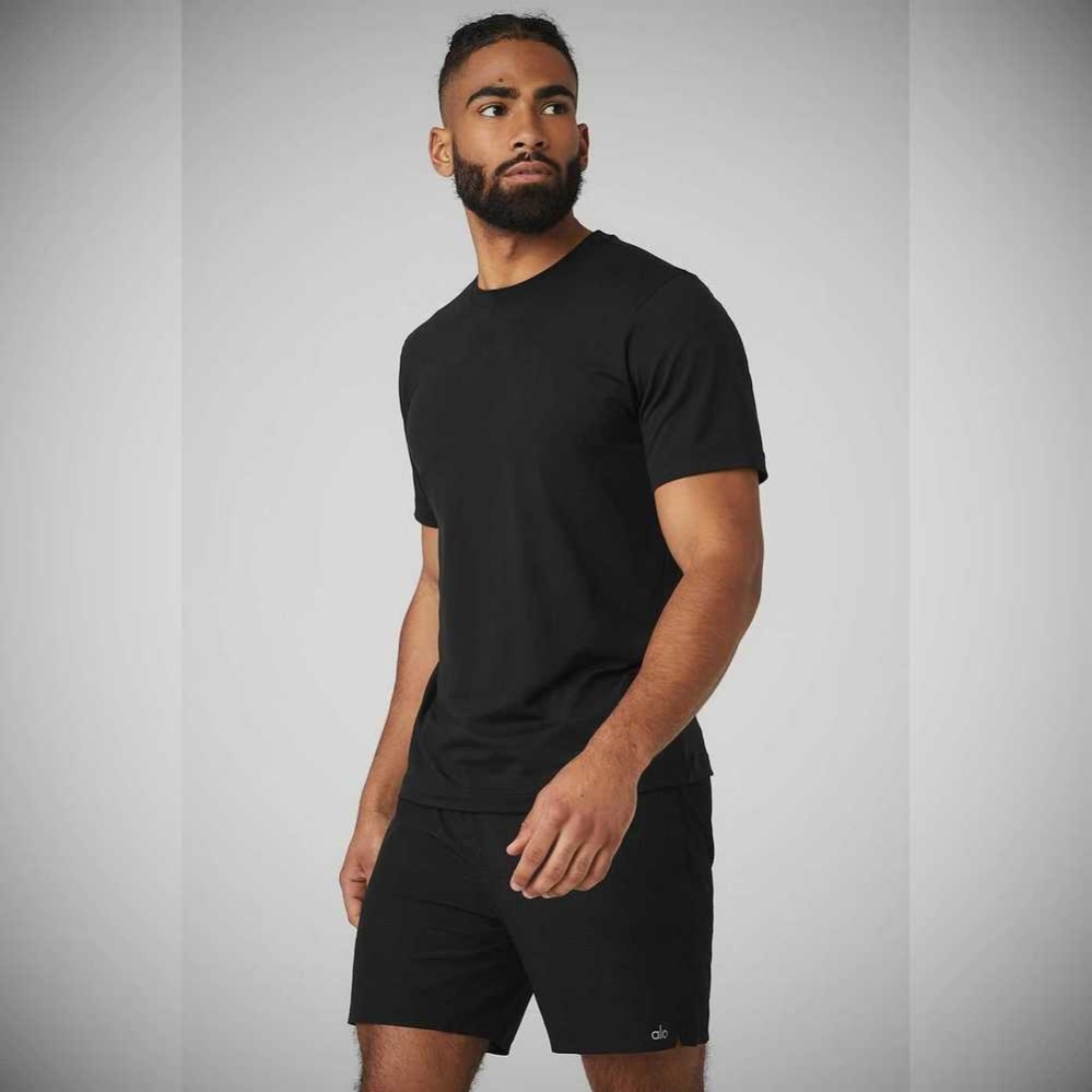 Alo Yoga Conquer Reform Crewneck Short Sleeve Herren Schwarz | YNHOGK630