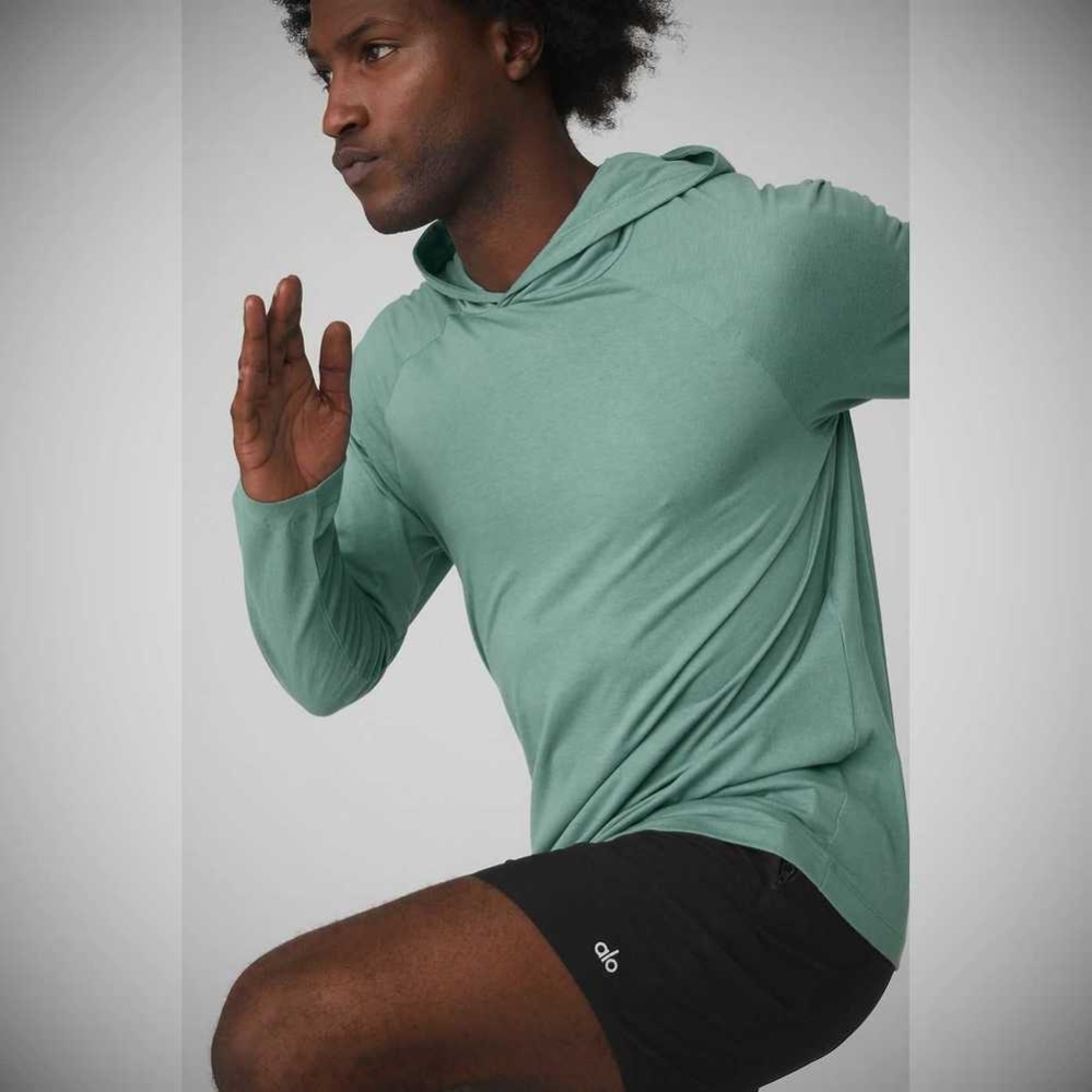 Alo Yoga Core Mit Kapuze Runner Hoodie Herren Blau | BDMENU048