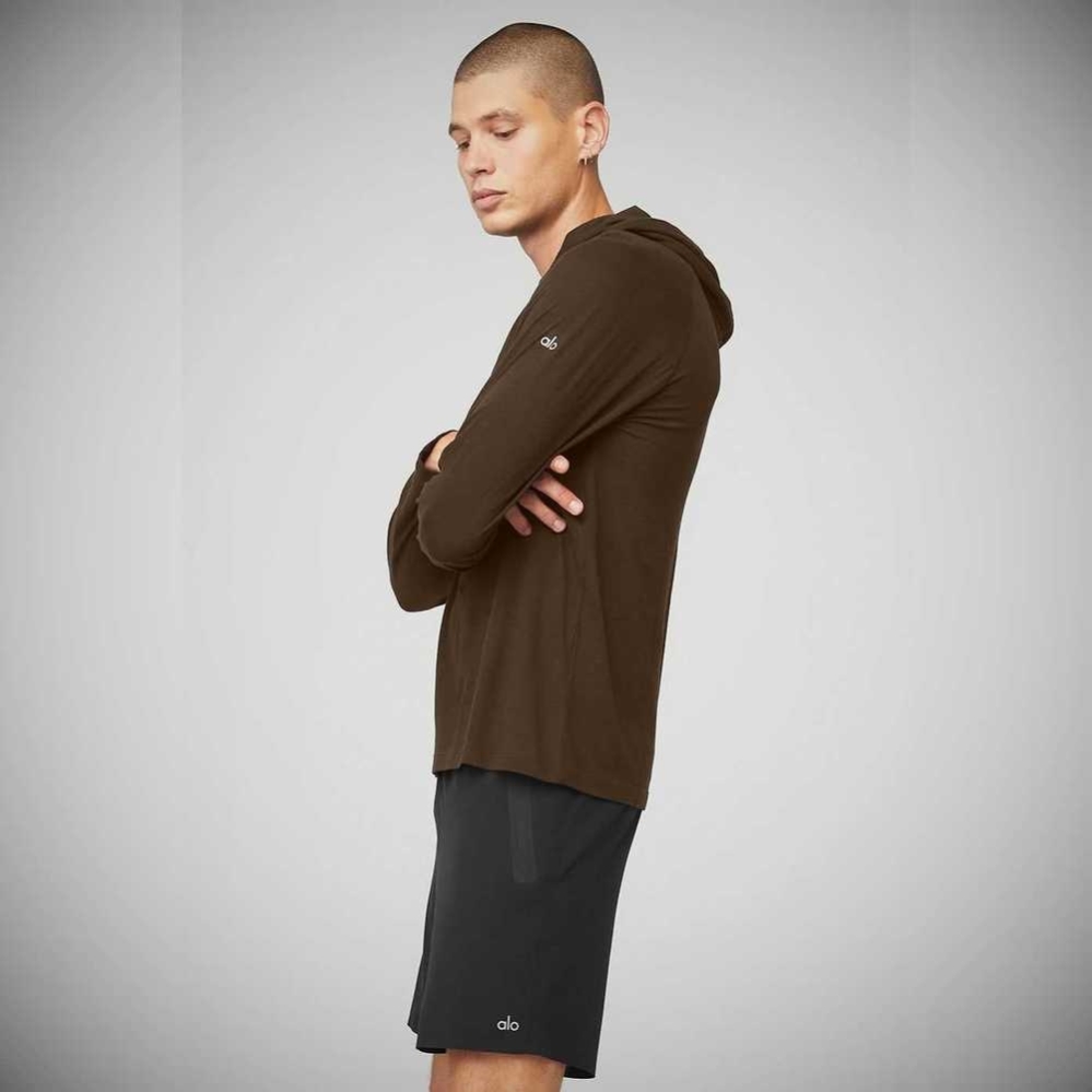 Alo Yoga Core Mit Kapuze Runner Hoodie Herren Kaffee | QENMGH974