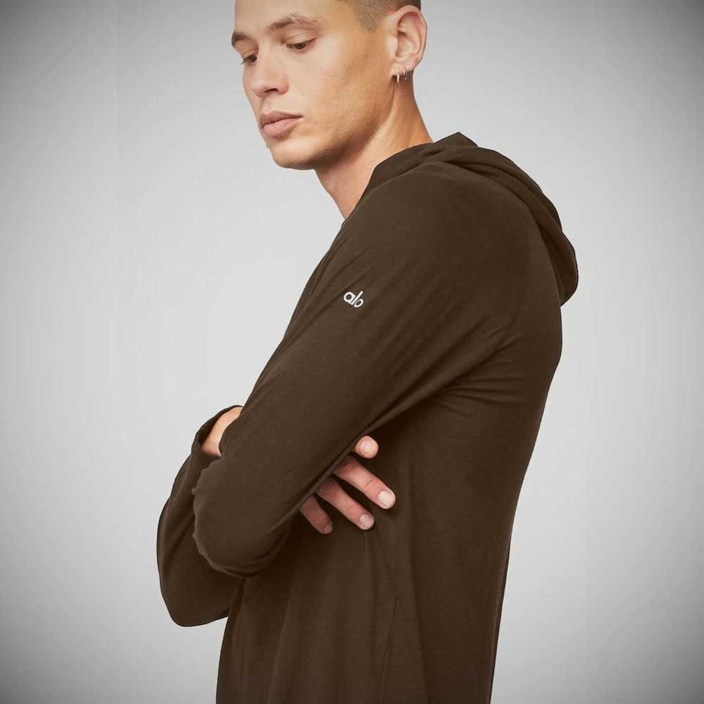 Alo Yoga Core Mit Kapuze Runner Hoodie Herren Kaffee | QENMGH974