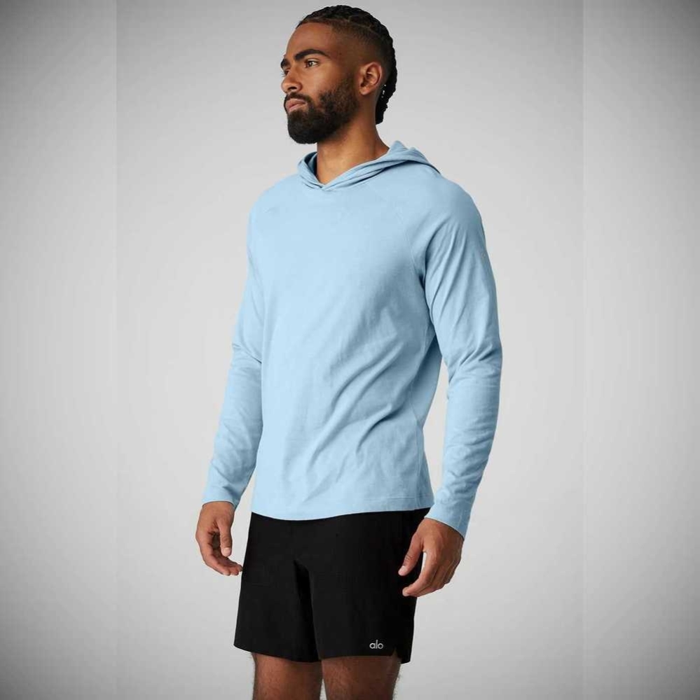 Alo Yoga Core Mit Kapuze Runner Hoodie Herren Blau | SYZTFB913