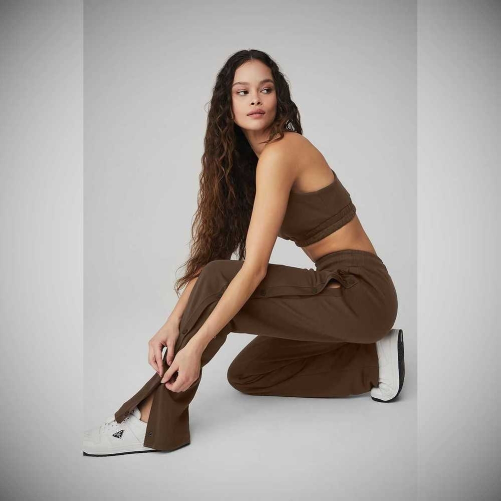 Alo Yoga Courtside Tearaway Snap Hose Damen Kaffee | MNFKSA349