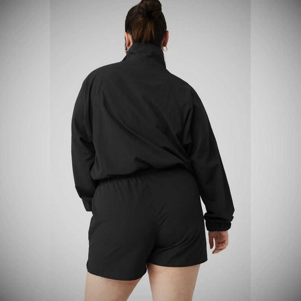 Alo Yoga Cropped 1/4 Zip Alumni Pullover Damen Schwarz | QBYZVA620