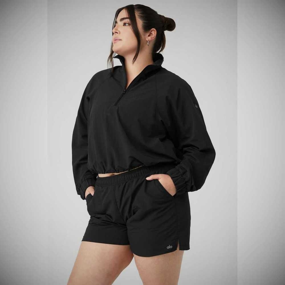 Alo Yoga Cropped 1/4 Zip Alumni Pullover Damen Schwarz | QBYZVA620