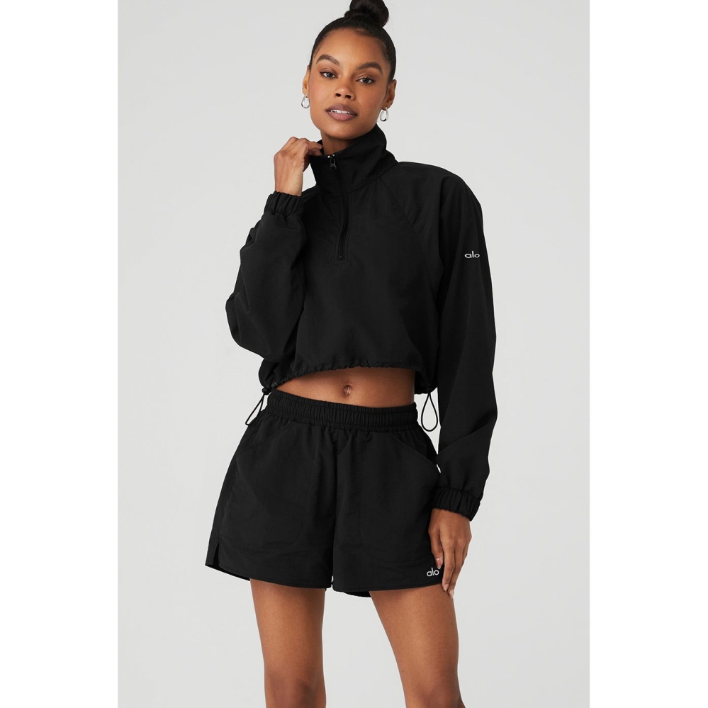 Alo Yoga Cropped 1/4 Zip Alumni Pullover Damen Schwarz | QDGIMS128