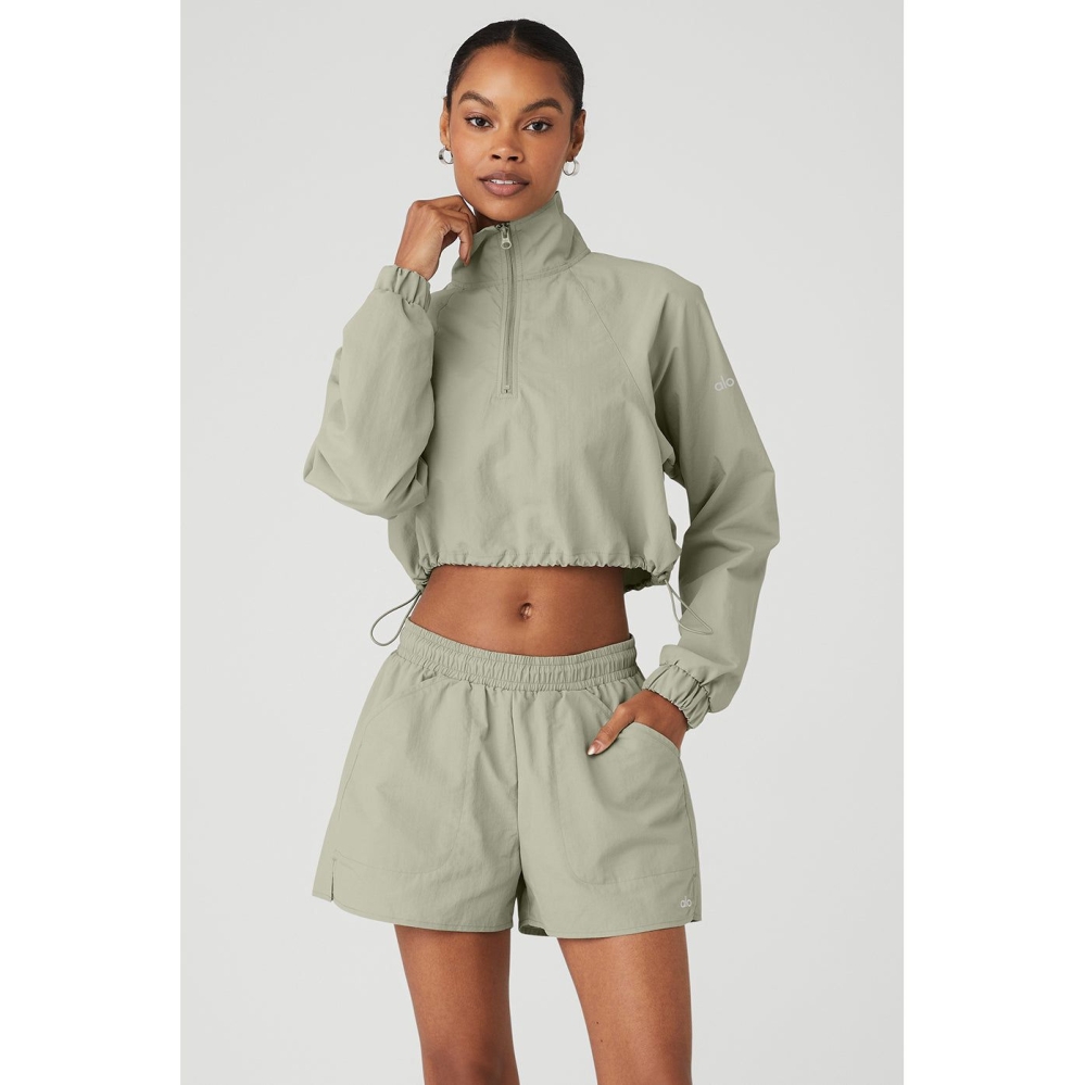 Alo Yoga Cropped 1/4 Zip Alumni Pullover Damen Grau | YGBPLA230