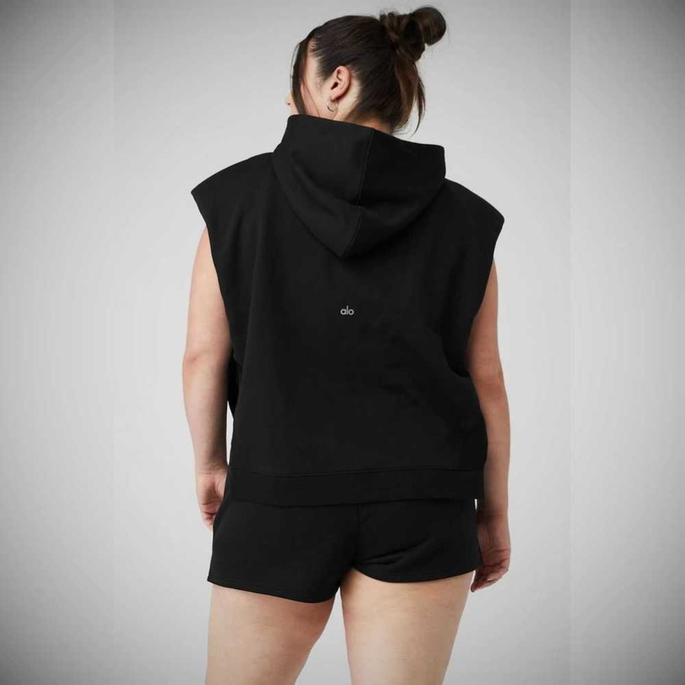 Alo Yoga Cropped Headliner Shoulder Pad Ärmellose Coverup Pullover Damen Schwarz | IJSOBX572