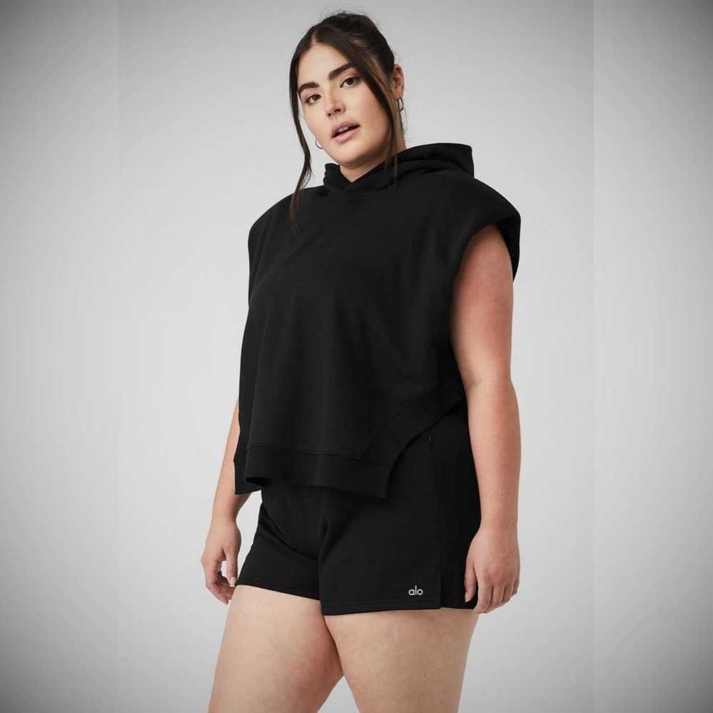 Alo Yoga Cropped Headliner Shoulder Pad Ärmellose Coverup Pullover Damen Schwarz | IJSOBX572