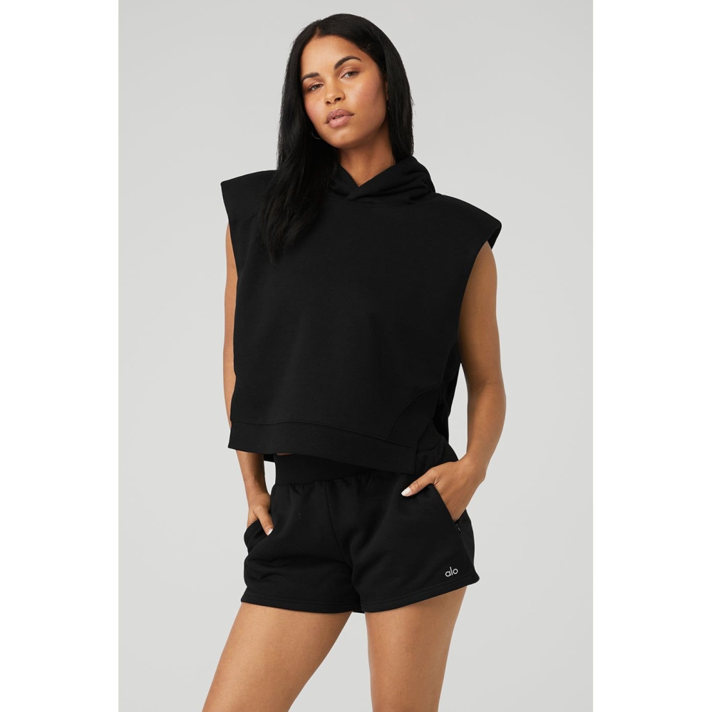 Alo Yoga Cropped Headliner Shoulder Pad Ärmellose Coverup Pullover Damen Schwarz | IJSOBX572