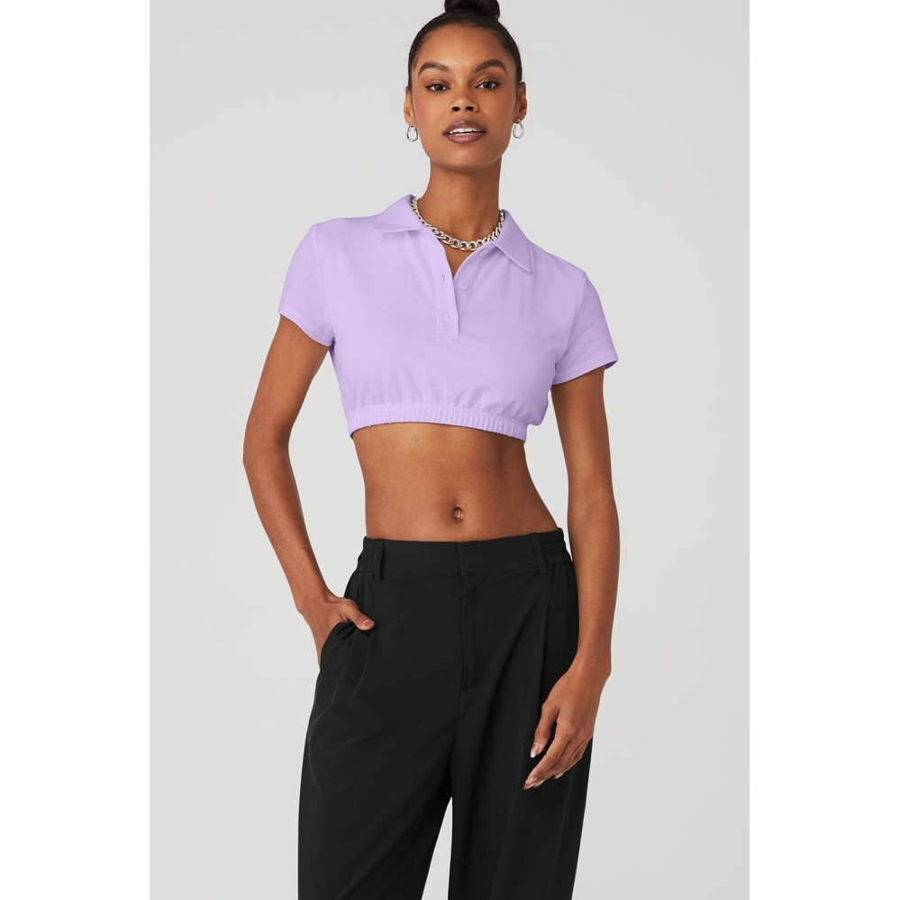 Alo Yoga Cropped Prestige Polo Short Sleeve Damen Lila | JFBUVS150