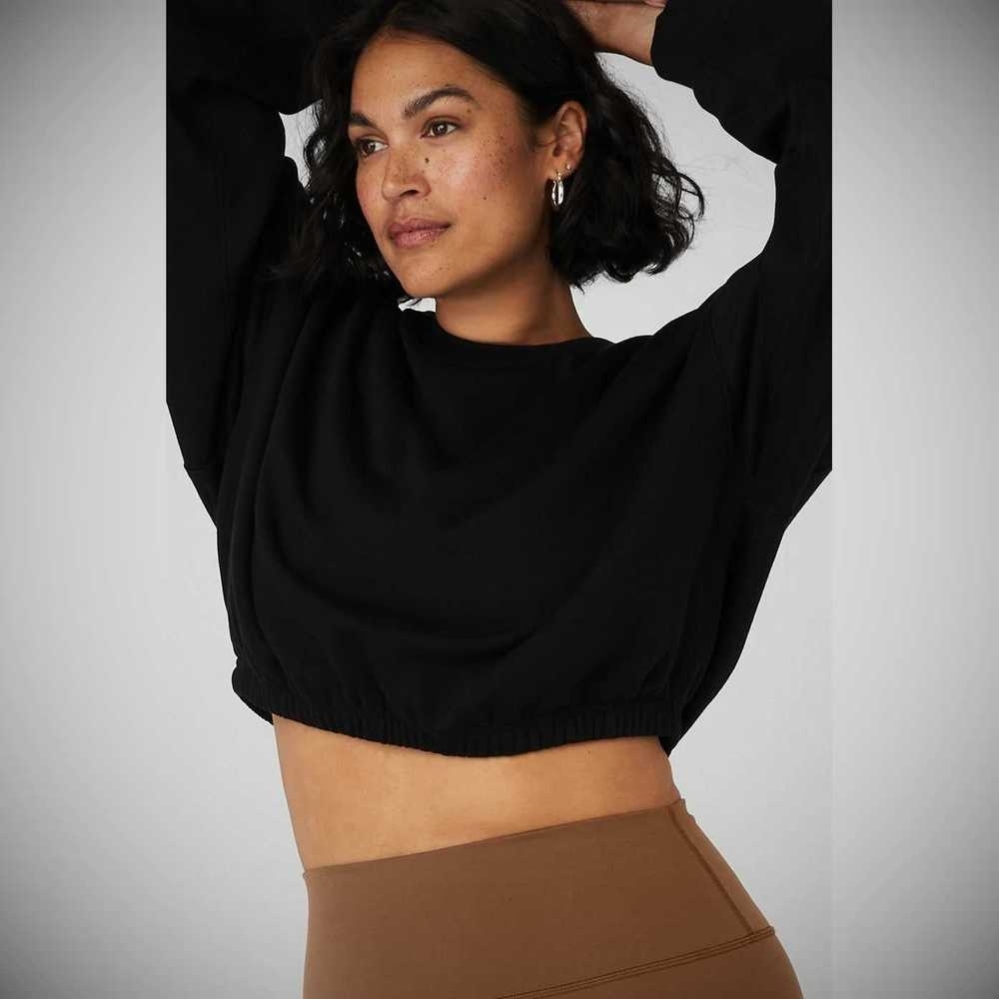 Alo Yoga Devotion Crew Neck Pullover Damen Schwarz | GYIHDQ172