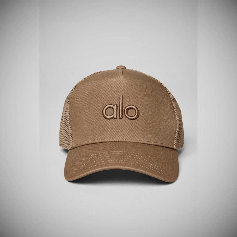 Alo Yoga District Trucker Hüte Damen Braun | MSXJOQ142