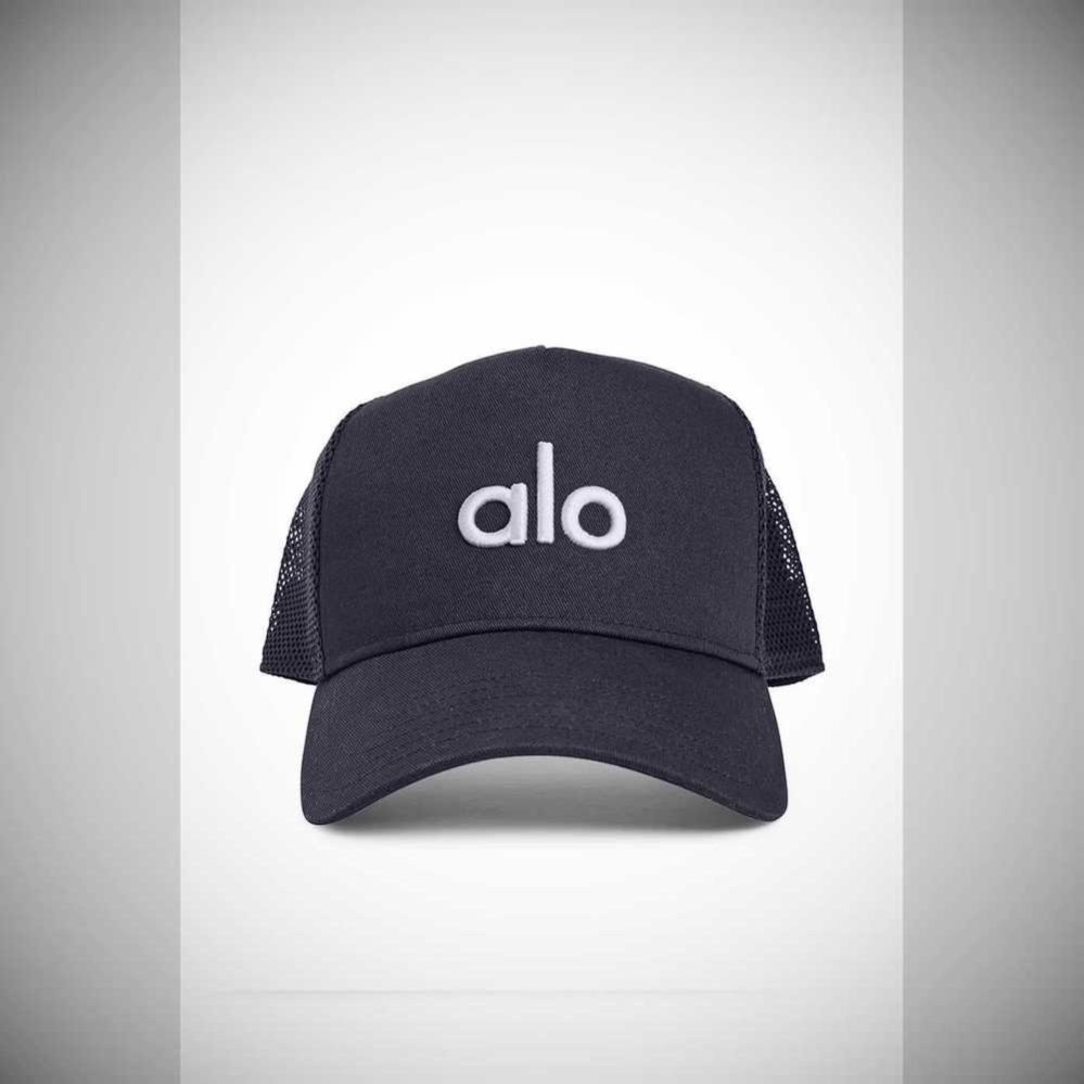 Alo Yoga District Trucker Hüte Damen Navy Weiß | HAIPXD378