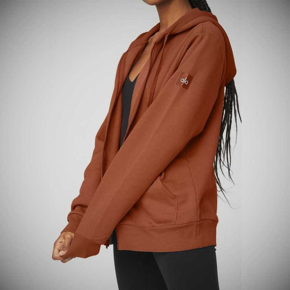 Alo Yoga Everyday Full Zip Hoodie Damen Rust | CAHFZB830