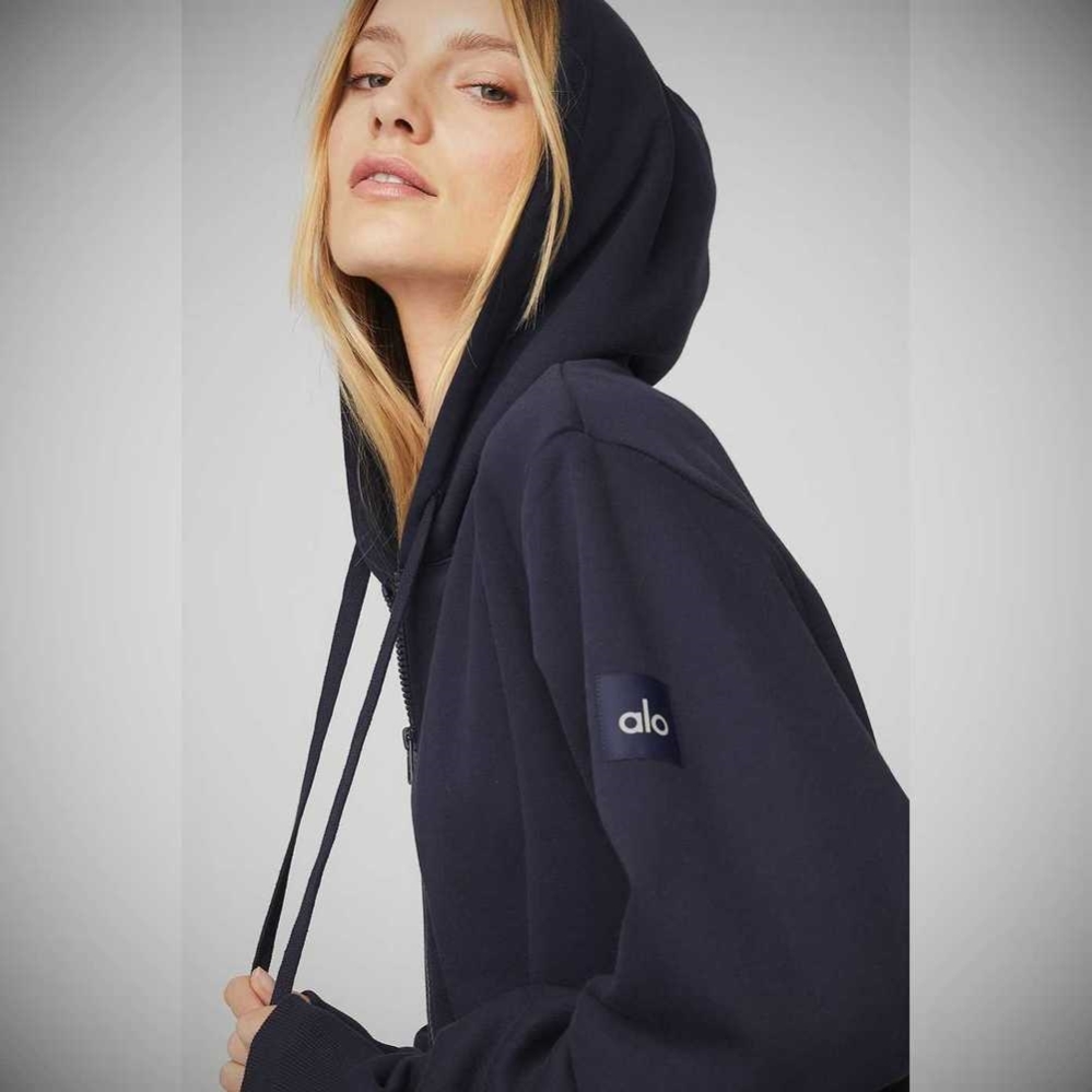 Alo Yoga Everyday Full Zip Hoodie Damen Navy | FMVYRB629