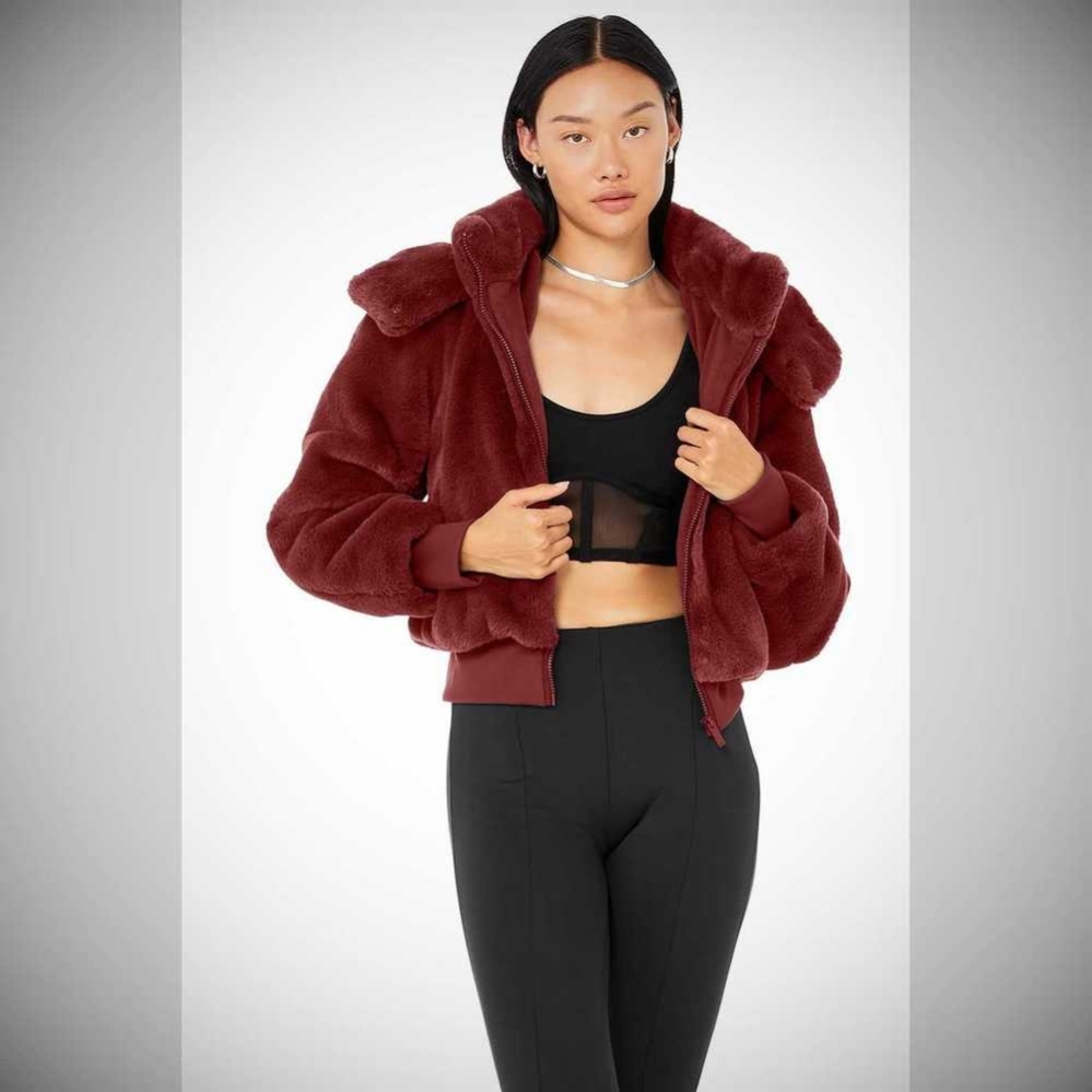 Alo Yoga Faux Fur Foxy Jacke Damen Rot | HTAESL894