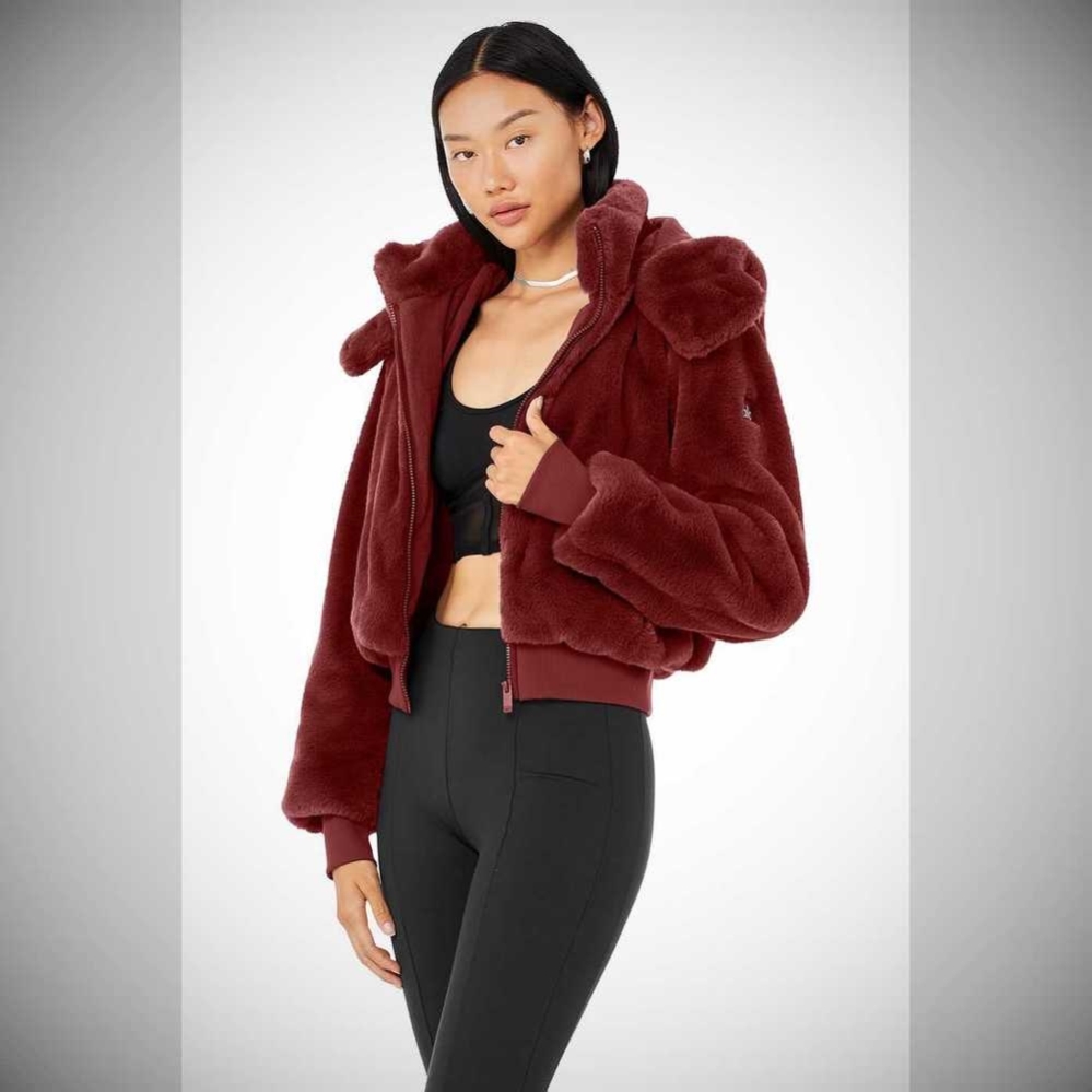 Alo Yoga Faux Fur Foxy Jacke Damen Rot | HTAESL894